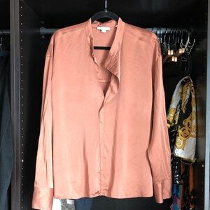 Silk Draped Stand Collar Blouse- Petal Amber